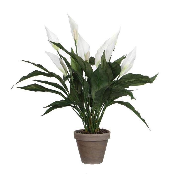 MICA DECORATIONS Plante artificielle Spathiphyllum blanc en pot stan - Gris