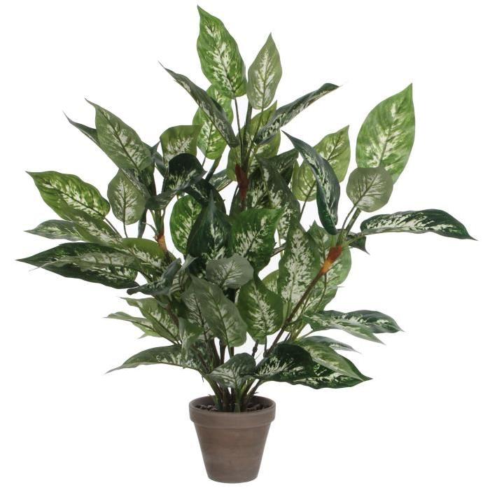 MICA DECORATIONS Plante artificielle Dieffenbachia vert en pot - Gris