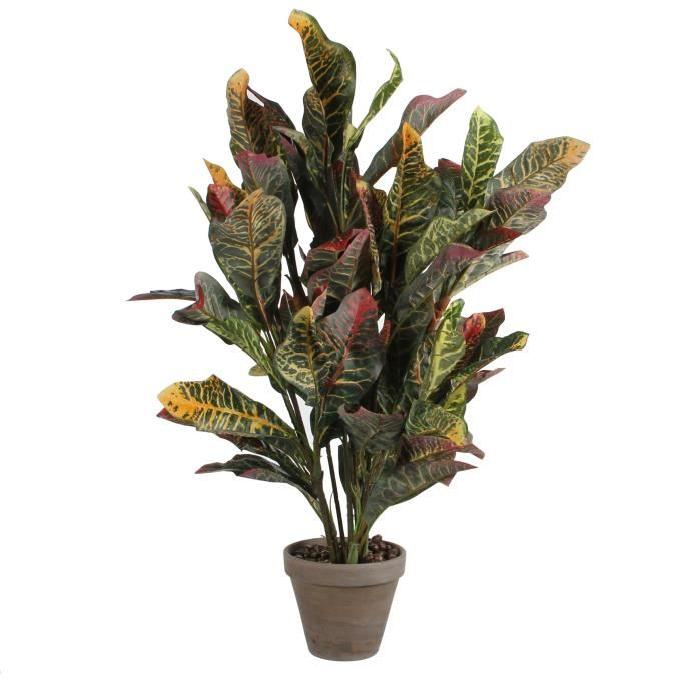 MICA DECORATIONS Plante artificielle Croton vert en pot - Gris