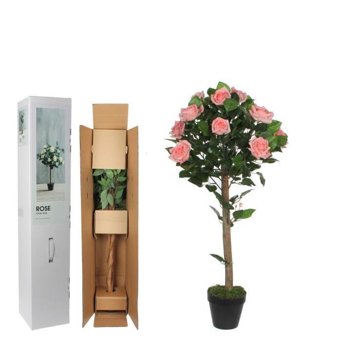 MICA DECORATIONS Plante artificielle Rose en pot - Rose