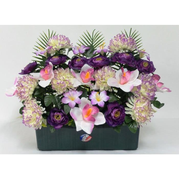 Fleur artificielle Jardiniere TGM de chrysanthemes renoncules lys - Mauve