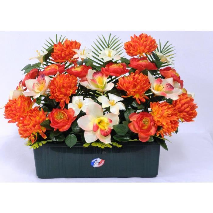 Fleur artificielle Jardiniere TGM de chrysanthemes renoncules lys - Orange