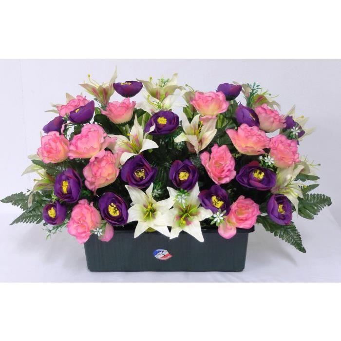 Fleur artificielle Jardiniere TGM de lys renoncules amaryllis - Mauve / Creme / Rose
