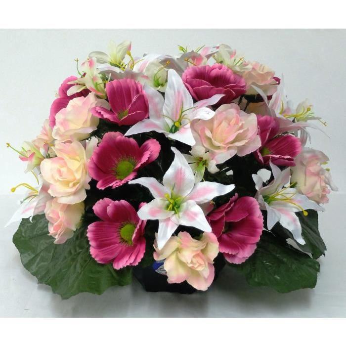 Fleur artificielle Coupe GM de lys anemones Roses Fleurttes - Rose / blanc