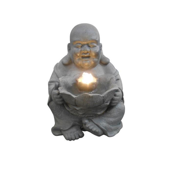 HOMEA Fontaine Happy Bouddha 4 LED 32x31xH39,5 cm gris