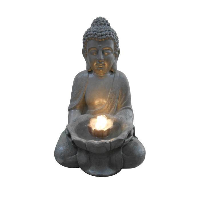 HOMEA Fontaine Bouddha Lotus 4 LED 29,5x28xH45 cm gris