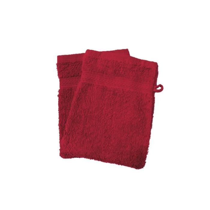 SOLEIL D'OCRE Lot de 2 gants de toilette 100% Coton 550gr/m˛ DOUCEUR Rouge