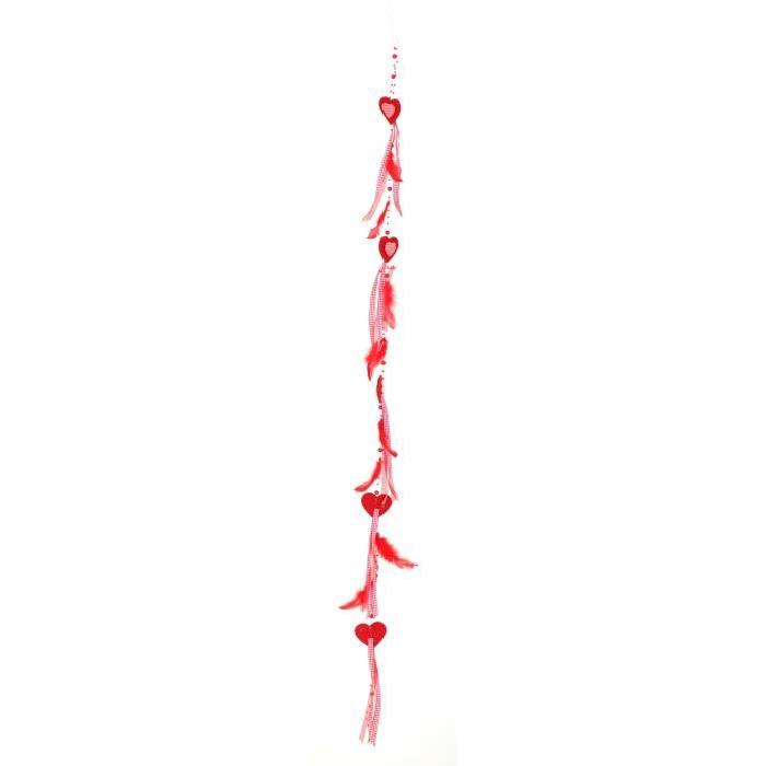 Gurilande de Noël intérieure Coeur et Plumes Rouge L 140 cm