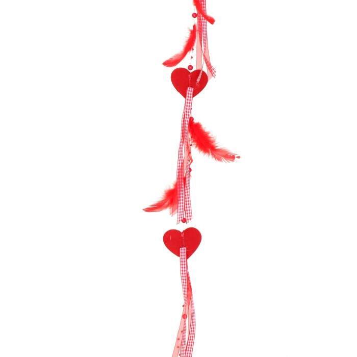 Gurilande de Noël intérieure Coeur et Plumes Rouge L 140 cm
