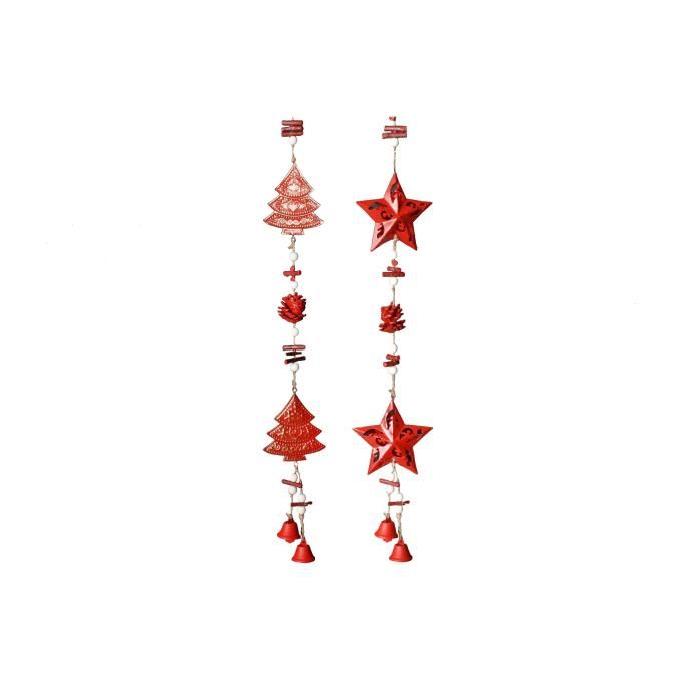 Guirlande de Noël intérieure sapins et étoiles Rouge en métal L 140 cm