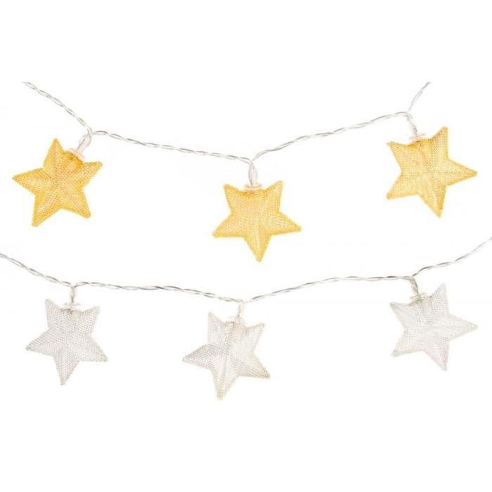 Guirlande de Noël lumineuse intérieure Étoiles Argenté et Or en PVC L 130 cm