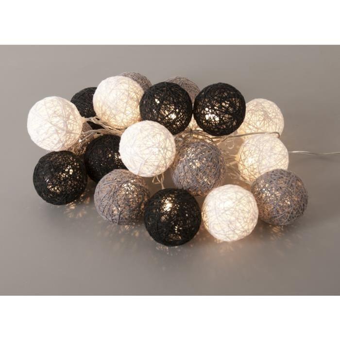 Guirlande lumineuse LED Bubble 20 boules 3 m noir, gris et blanc