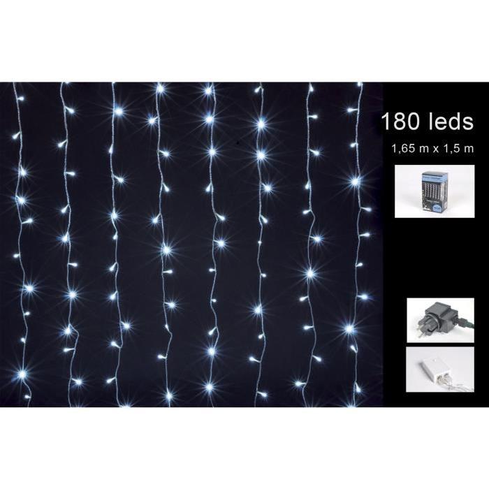 Rideau Guirlande interieur lumineuse Blanc 180 LED 1,65x1,5m