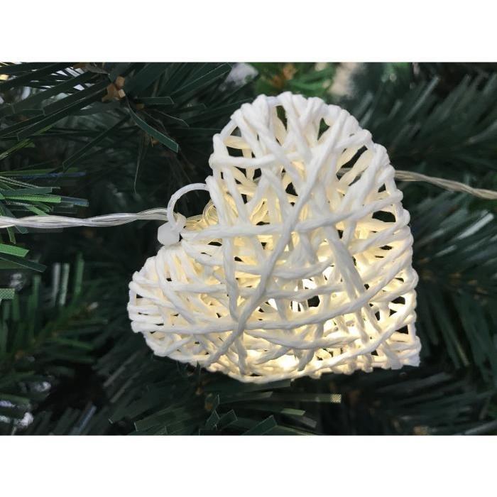 Guirlande de Noël lumineuse intérieure Coeurs Blanc en PVC L 145 cm