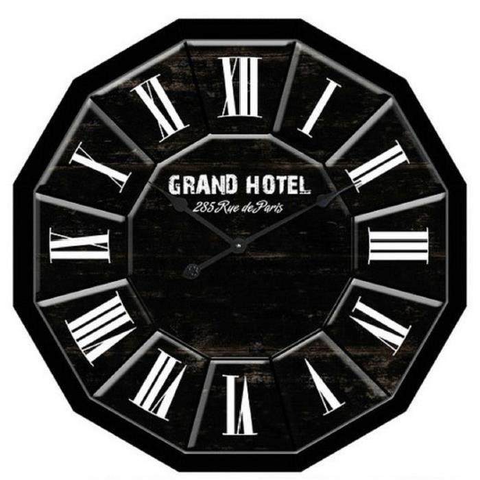 GRAND HOTEL Horloge murale Ř80cm en bois noir