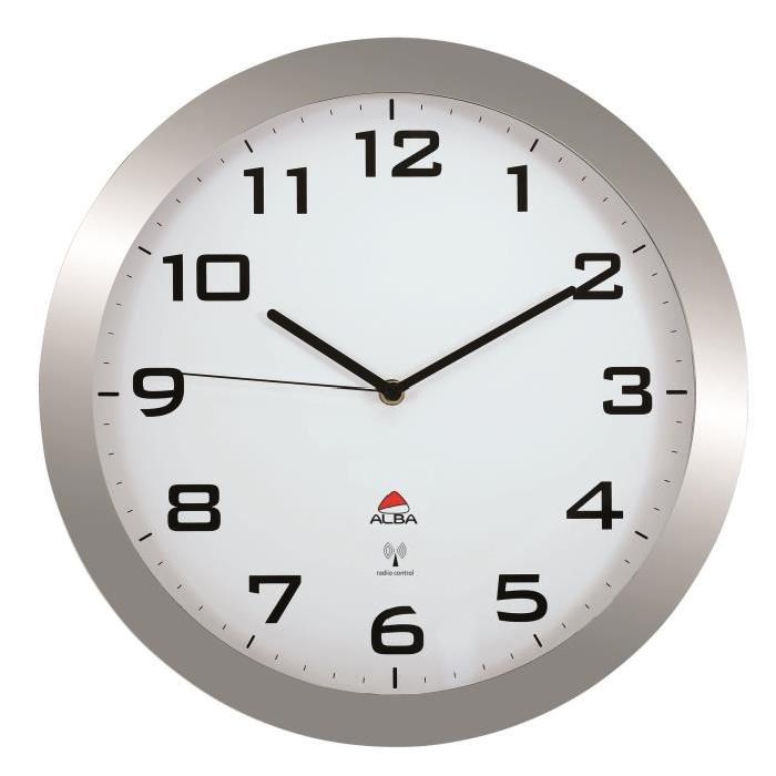 ALBA Horloge 38cm radio pilotée - Gris métal - 38,5x38,5x5,5cm