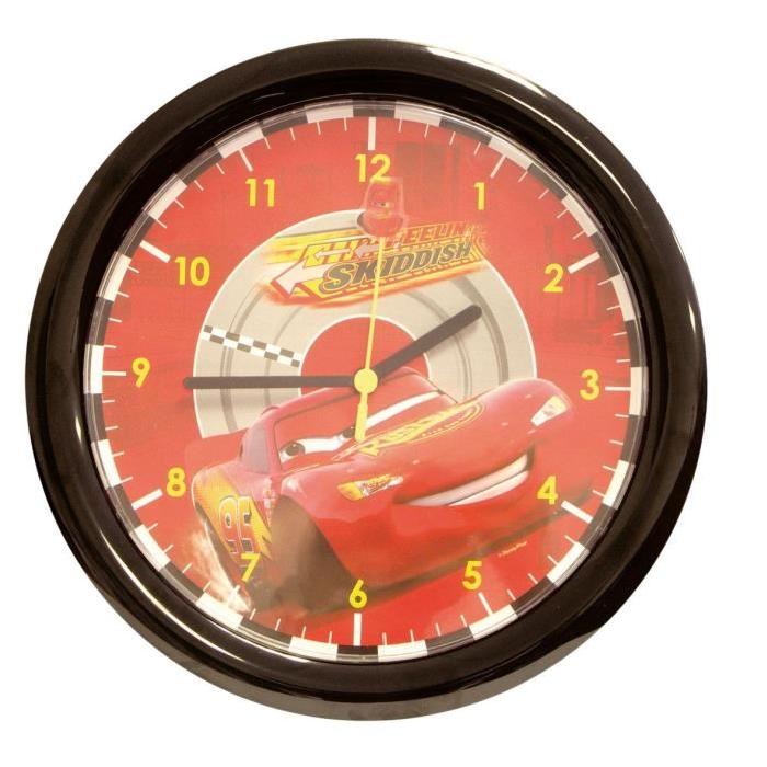 Horloge Cars murale ronde Ř 30 cm rouge et noir - Cijep