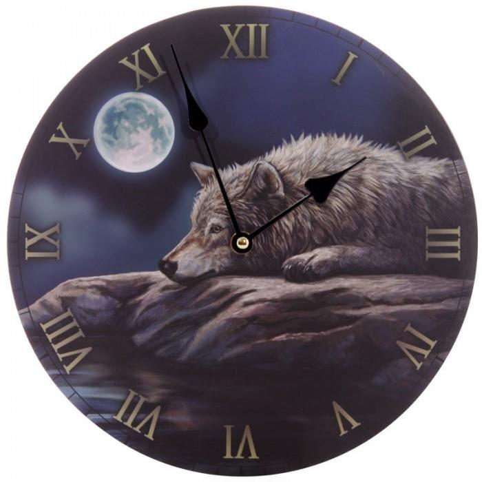 Horloge murale Imprimée Loup Dans La Nuit Paisible
