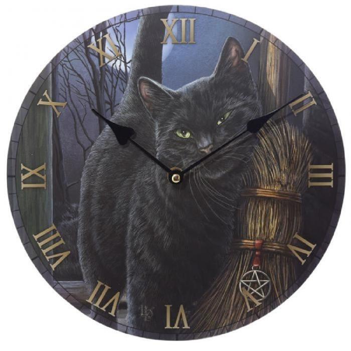 Horloge murale imprimée Chat et balai magique - 30 cm