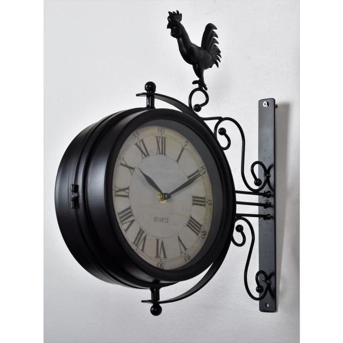 CLOCK Horloge murale Gare double face - Diametre 32x39x9,5cm - Noir