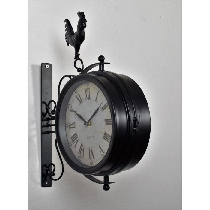 CLOCK Horloge murale Gare double face - Diametre 32x39x9,5cm - Noir