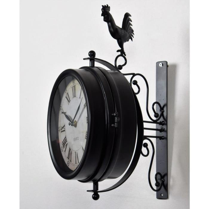 CLOCK Horloge murale Gare double face - Diametre 32x39x9,5cm - Noir