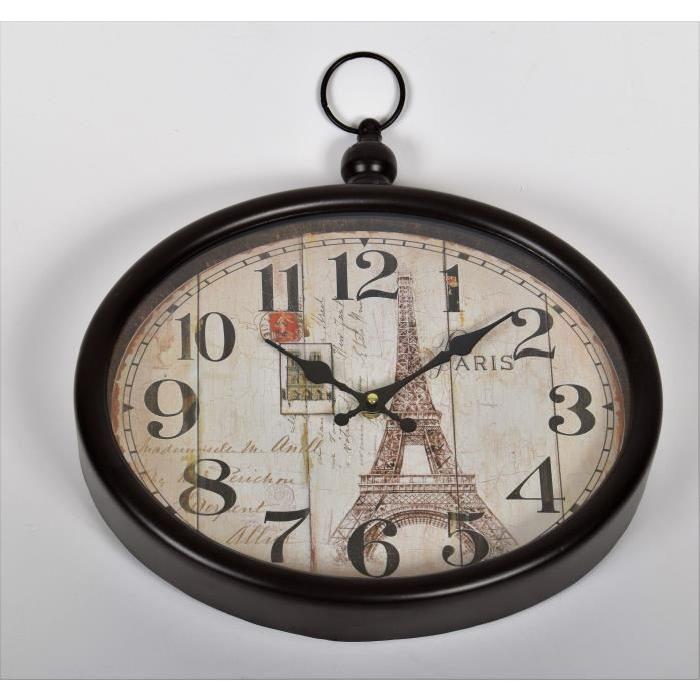 CLOCK Horloge métal Tour Eiffel ovale - Diametre 38x38cm