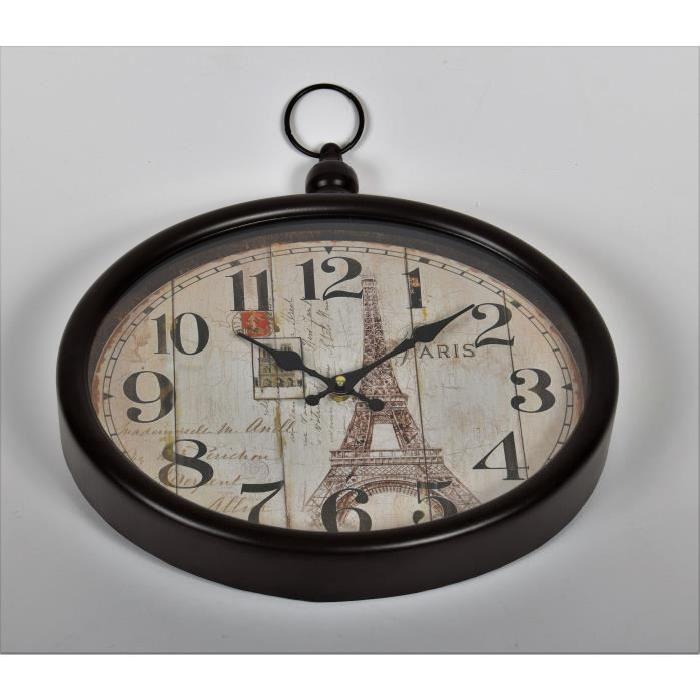 CLOCK Horloge métal Tour Eiffel ovale - Diametre 38x38cm