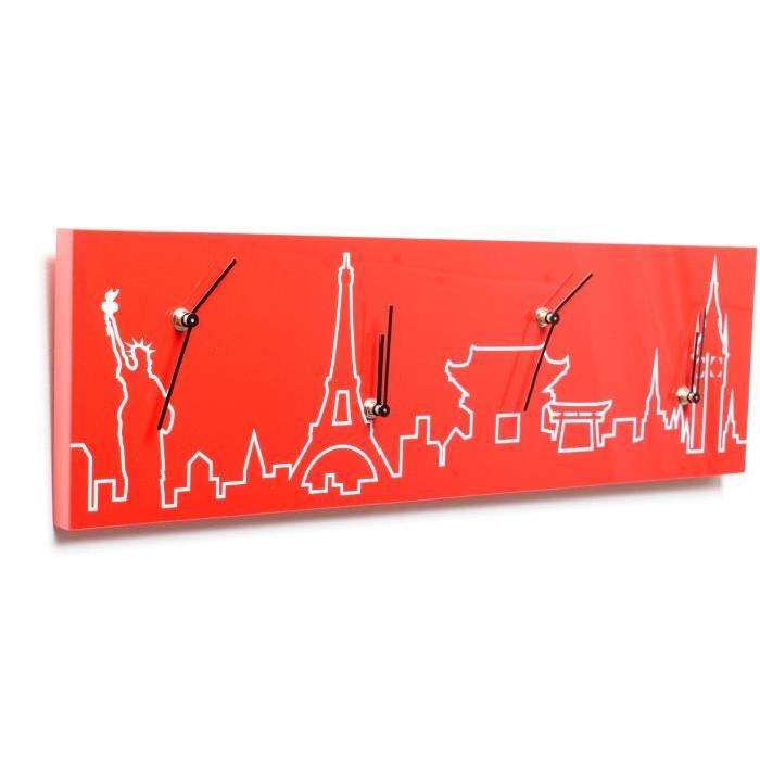 CLOCK Horloge Pendule rectangulaire - 60x18cm - Rouge