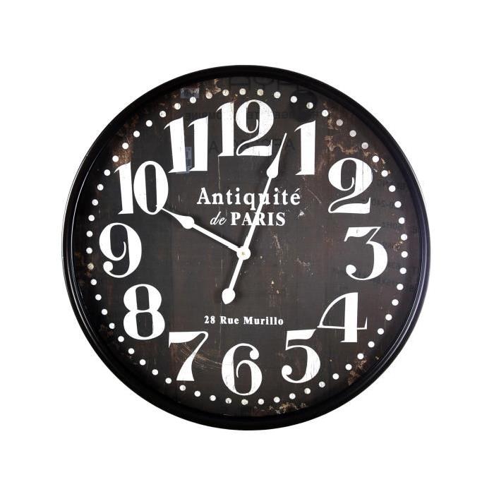 ANTIQUITE Horloge murale Ř68 cm argent et noir