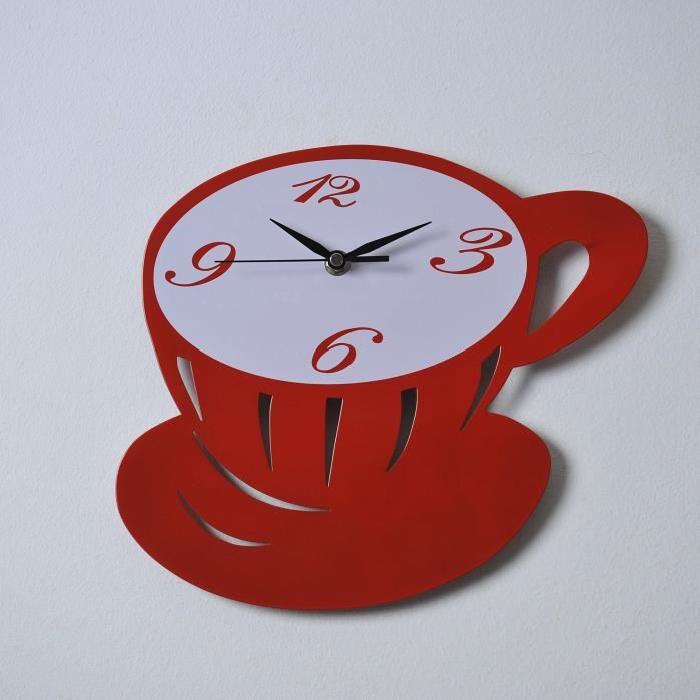 KITCHEN Horloge murale Tasse métal 28x25 cm rouge