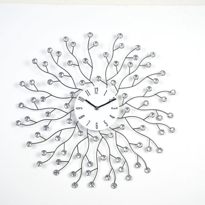 PEARL Horloge murale esprit corail et perles métal Ř51 cm transparent et argenté