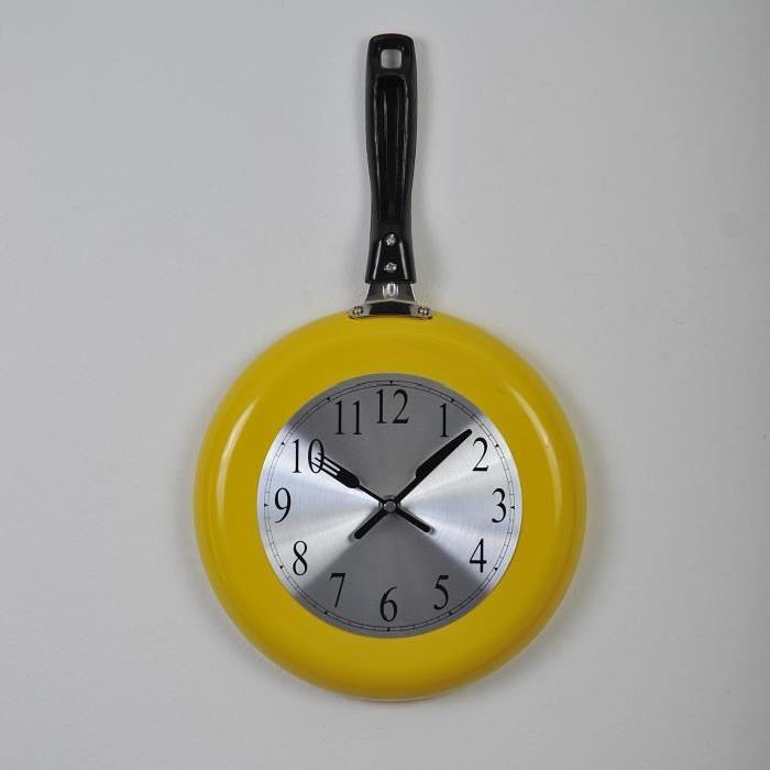 KITCHEN Horloge murale Poele 43x26 cm jaune, gris et noir