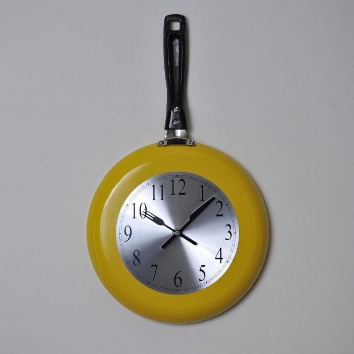 KITCHEN Horloge murale Poele 43x26 cm jaune, gris et noir