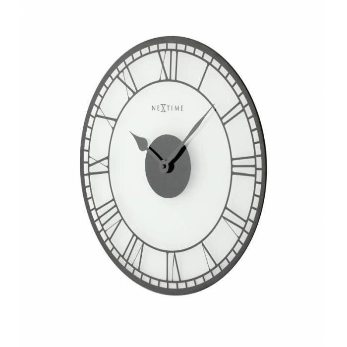 NEXTIME Horloge murale - Big - Verre - Noir-Blanc  Ř 43 cm