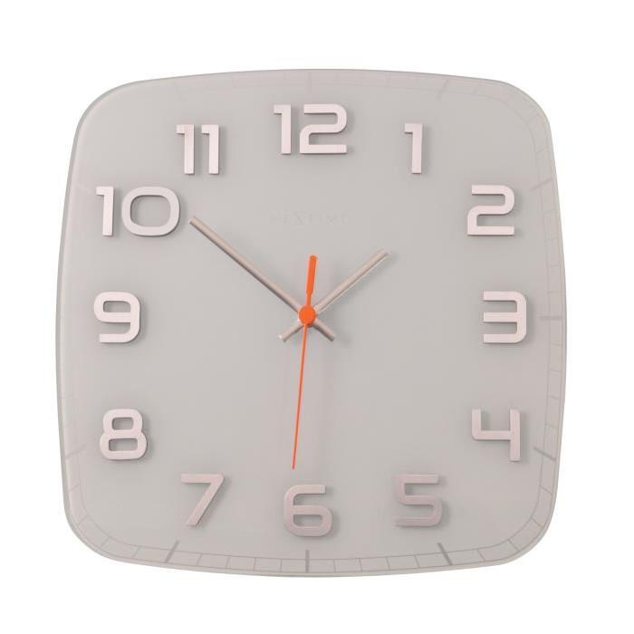 NEXTIME Horloge murale - Classy Square- Verre - Blanc  30x30cm