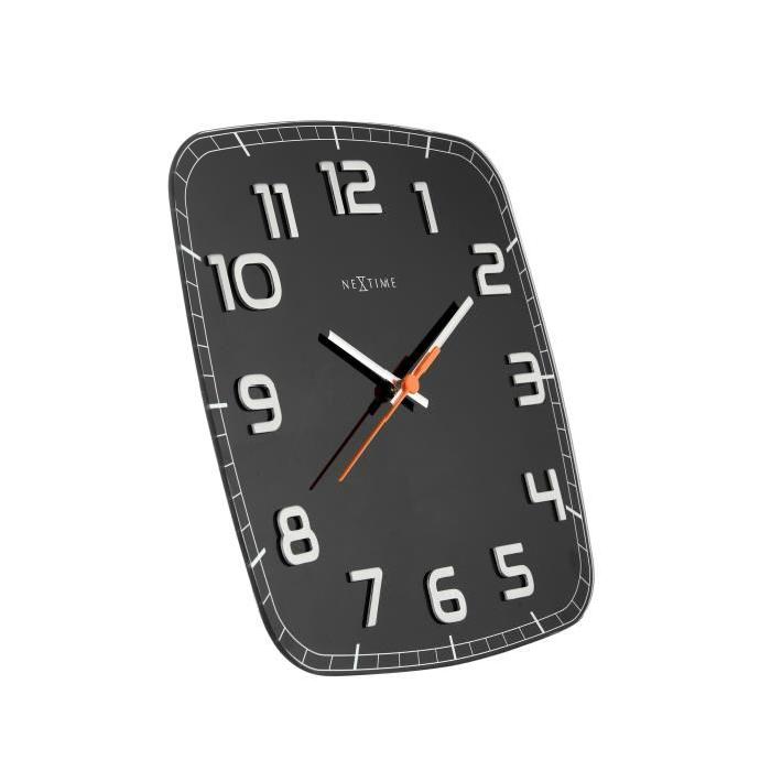 NEXTIME Horloge murale - Classy Square- Verre - Noir  30x30cm