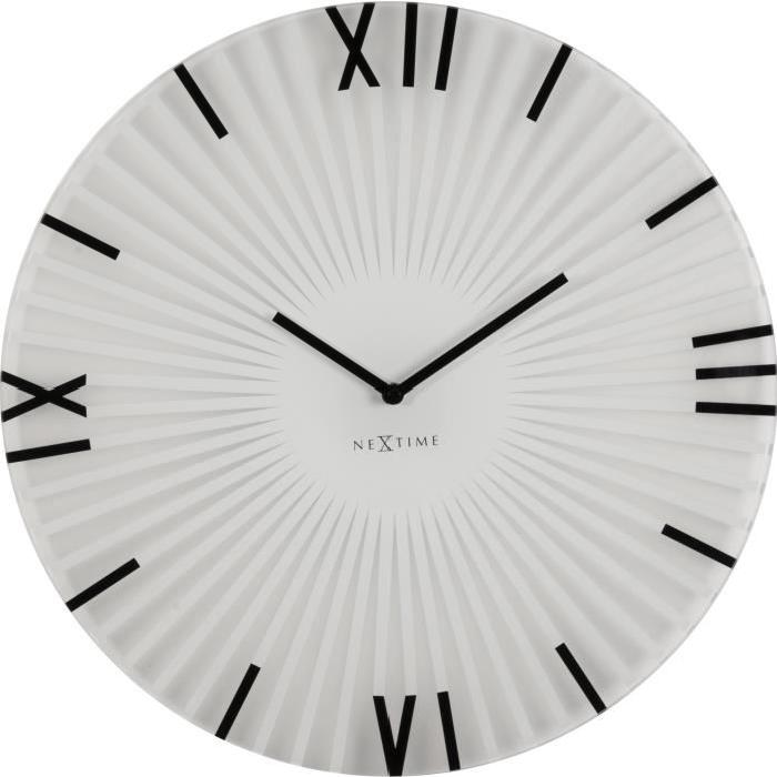 NEXTIME Horloge murale - Sticks - Verre - Blanc  Ř 43 cm