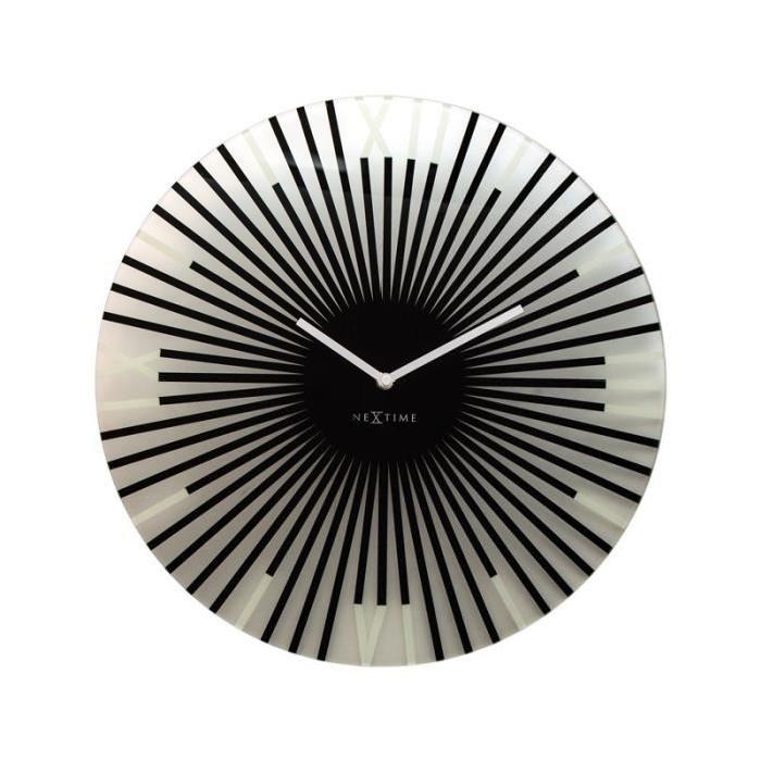 NEXTIME Horloge murale - Sticks - Verre - Noir  Ř 43 cm