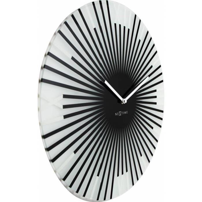 NEXTIME Horloge murale - Sticks - Verre - Noir  Ř 43 cm