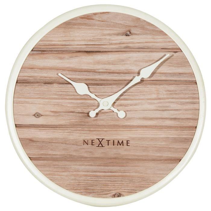 NEXTIME Horloge murale - Plank - Bois - Blanc  Ř 30 cm