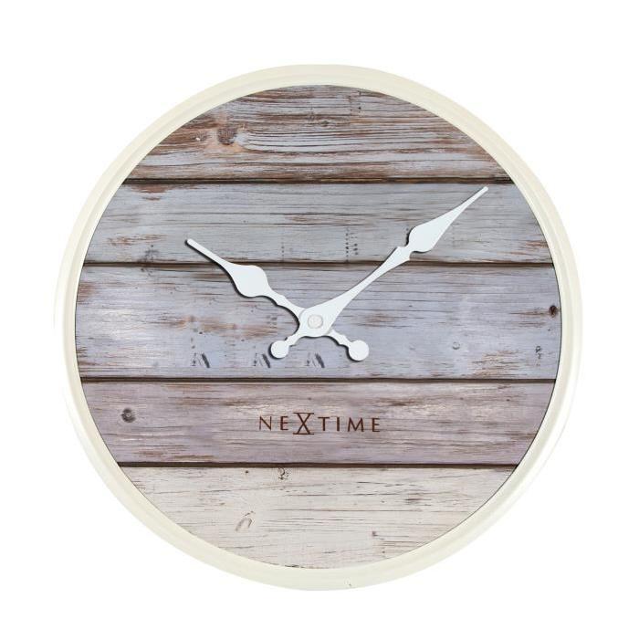 NEXTIME Horloge murale - Plank - Bois - Gris  Ř 30 cm