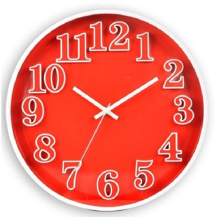 XCLOCK Horloge chiffre silencieuse Relief - Diametre 30 cm - Rouge