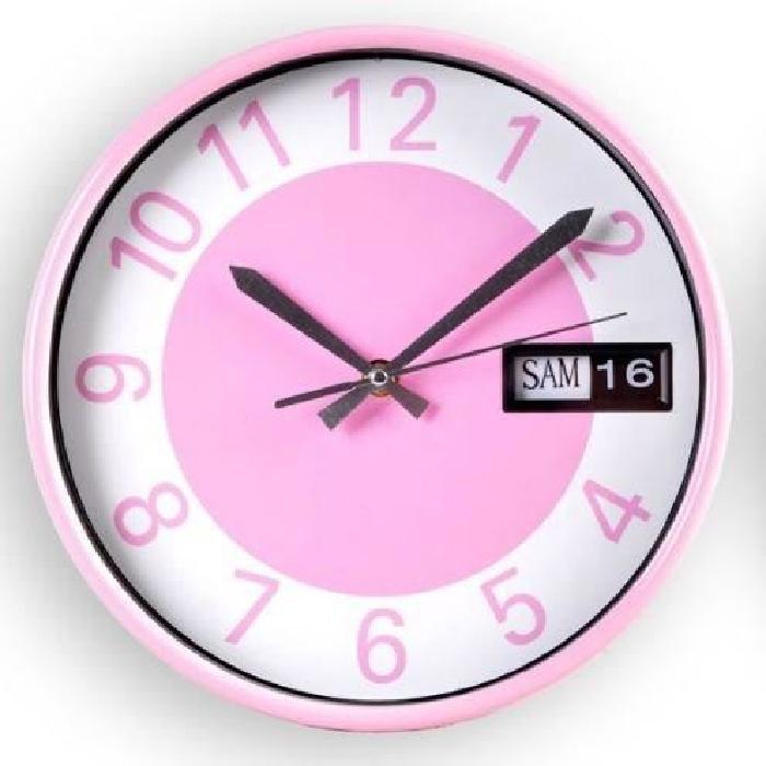 XCLOCK Horloge silencieuse date Pastel - Diametre 25,5 cm - Rose