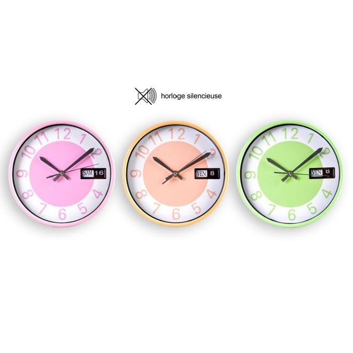 XCLOCK Horloge silencieuse date Pastel - Diametre 25,5 cm - Rose