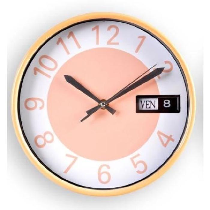 XCLOCK Horloge silencieuse date Pastel - Diametre 25,5 cm - Orange