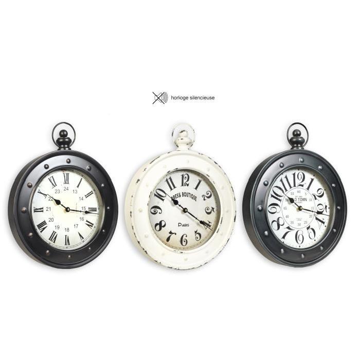 XCLOCK Horloge métal Old Diametre 40 cm - Blanc