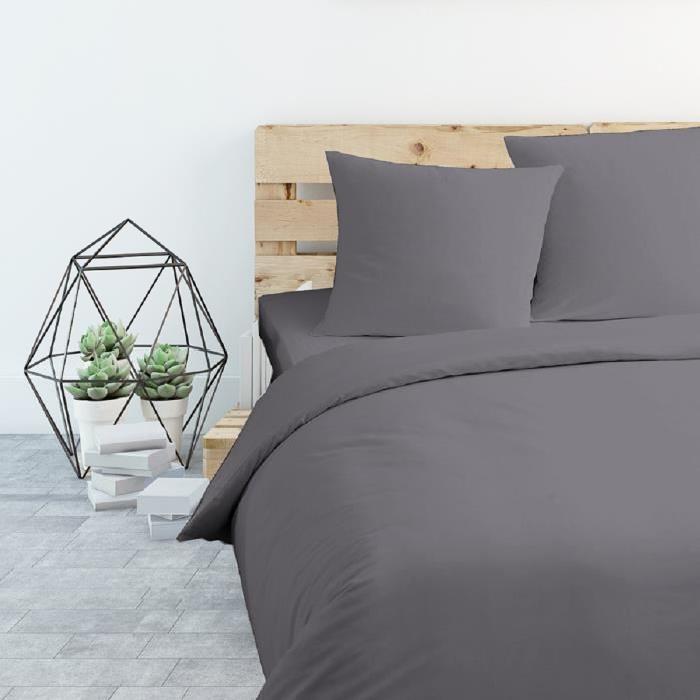 COTE DECO Housse de Couette Microfibre 140x200cm - Anthracite