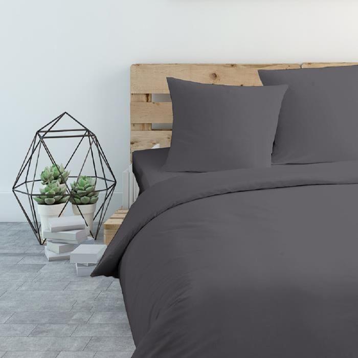 COTE DECO Housse de Couette Microfibre 200x200cm - Anthracite