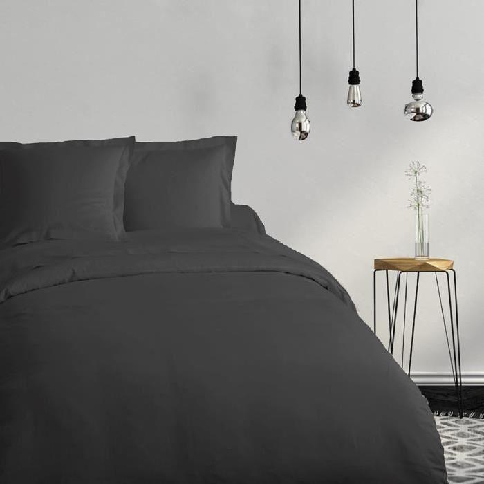 COTE DECO Housse de couette Coton Noir 240x260cm